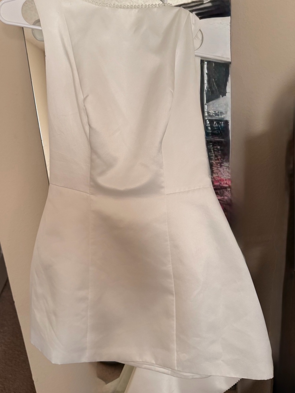 Sunfere White Satin Bow Mini Dress Size Medium